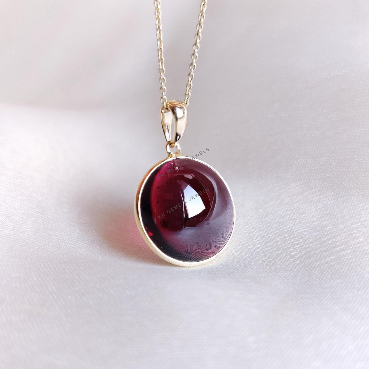 14K Solid Yellow Gold Natural Garnet Pendant: January Birthstone Jewelry