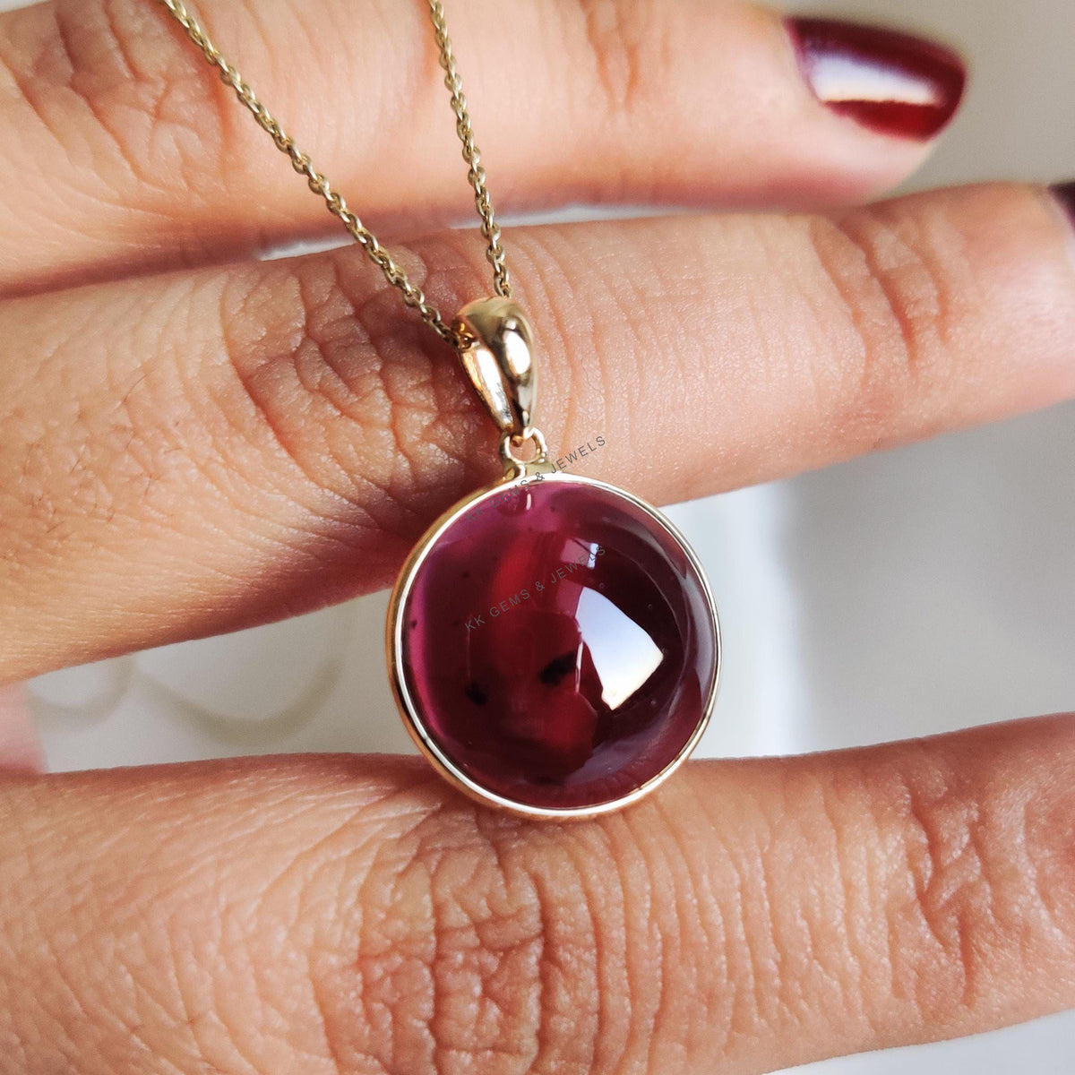14K Solid Yellow Gold Natural Garnet Pendant: January Birthstone Jewelry