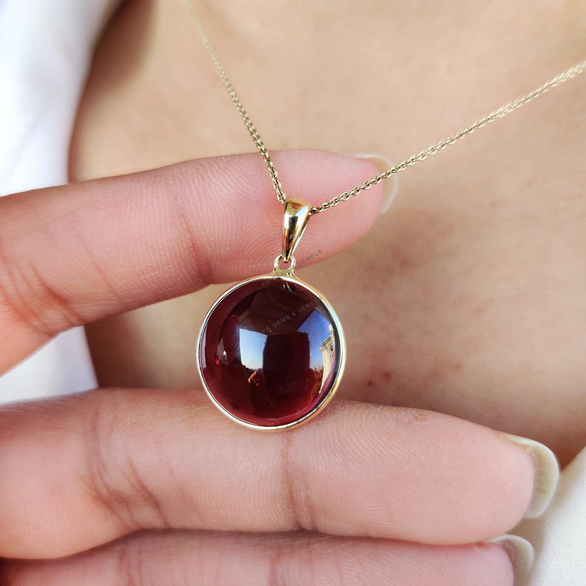 14K Solid Yellow Gold Natural Garnet Pendant: January Birthstone Jewelry