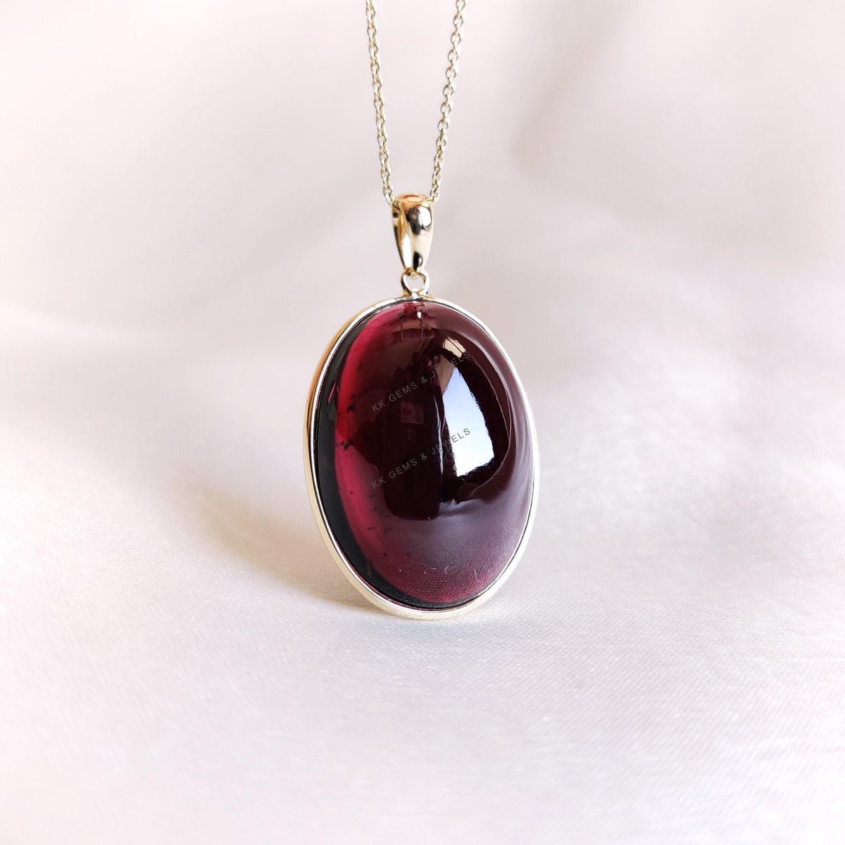 14K Solid Yellow Gold Natural Garnet Pendant: Oval January Birthstone Jewelry