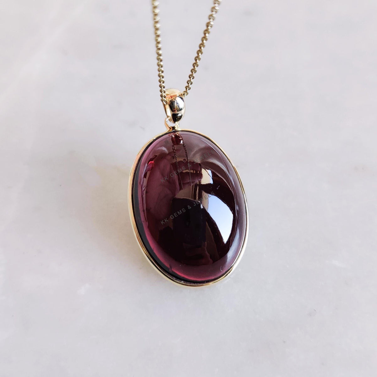14K Solid Yellow Gold Natural Garnet Pendant: Oval January Birthstone Jewelry