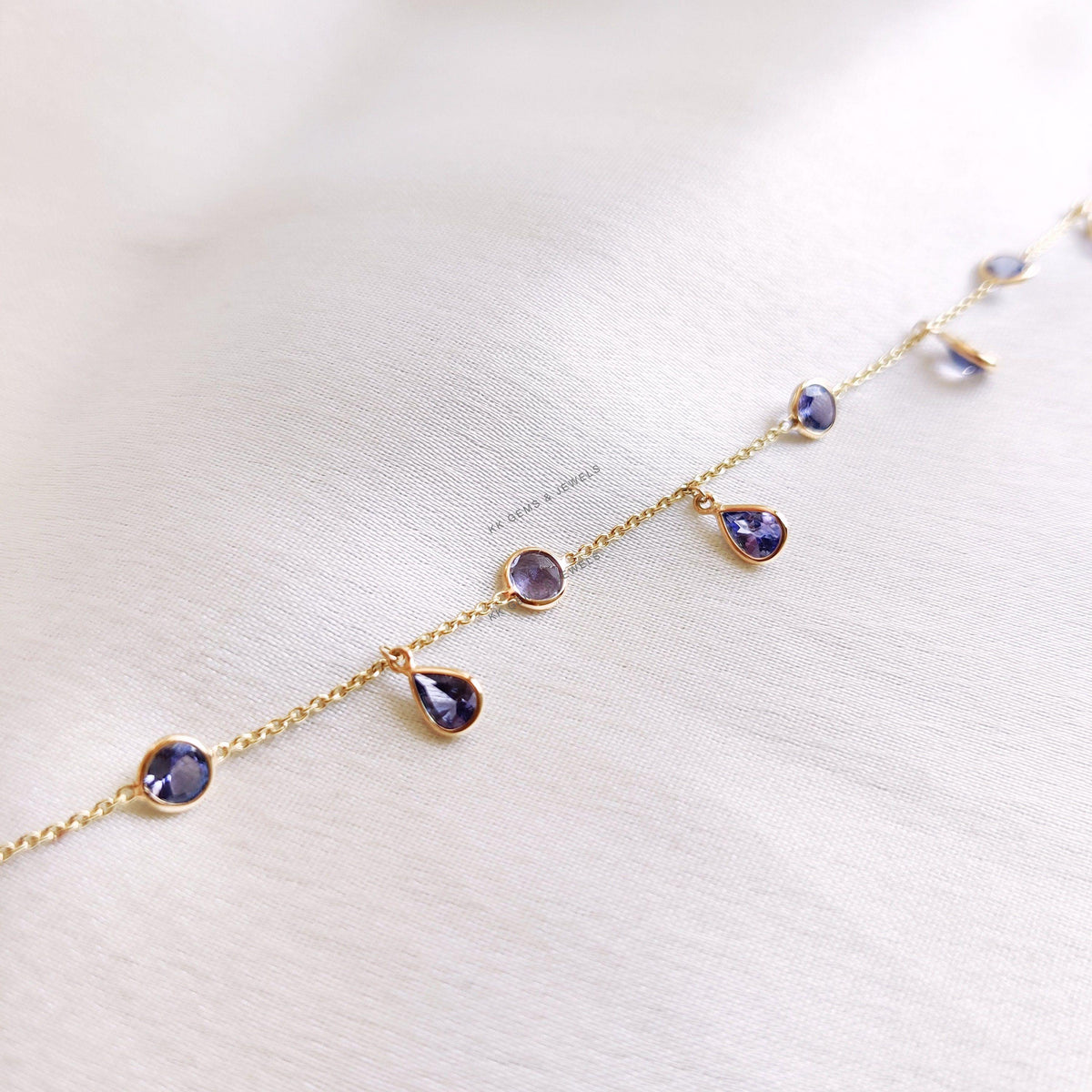 14K Solid Yellow Gold Natural Tanzanite Bracelet, December Birthstone