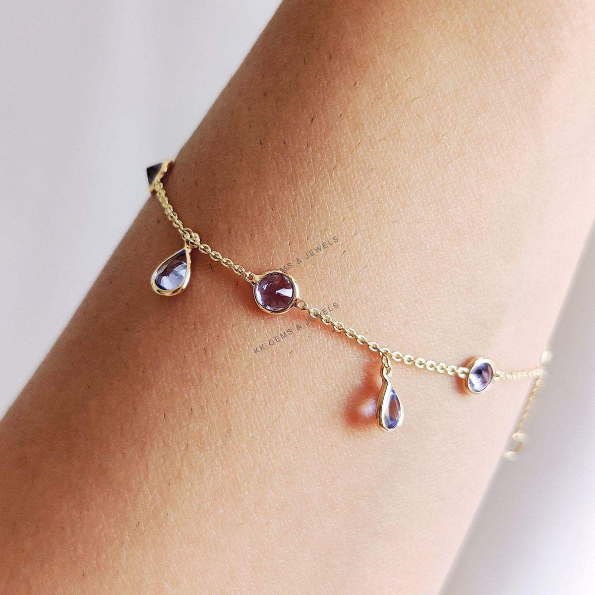 14K Solid Yellow Gold Natural Tanzanite Bracelet, December Birthstone