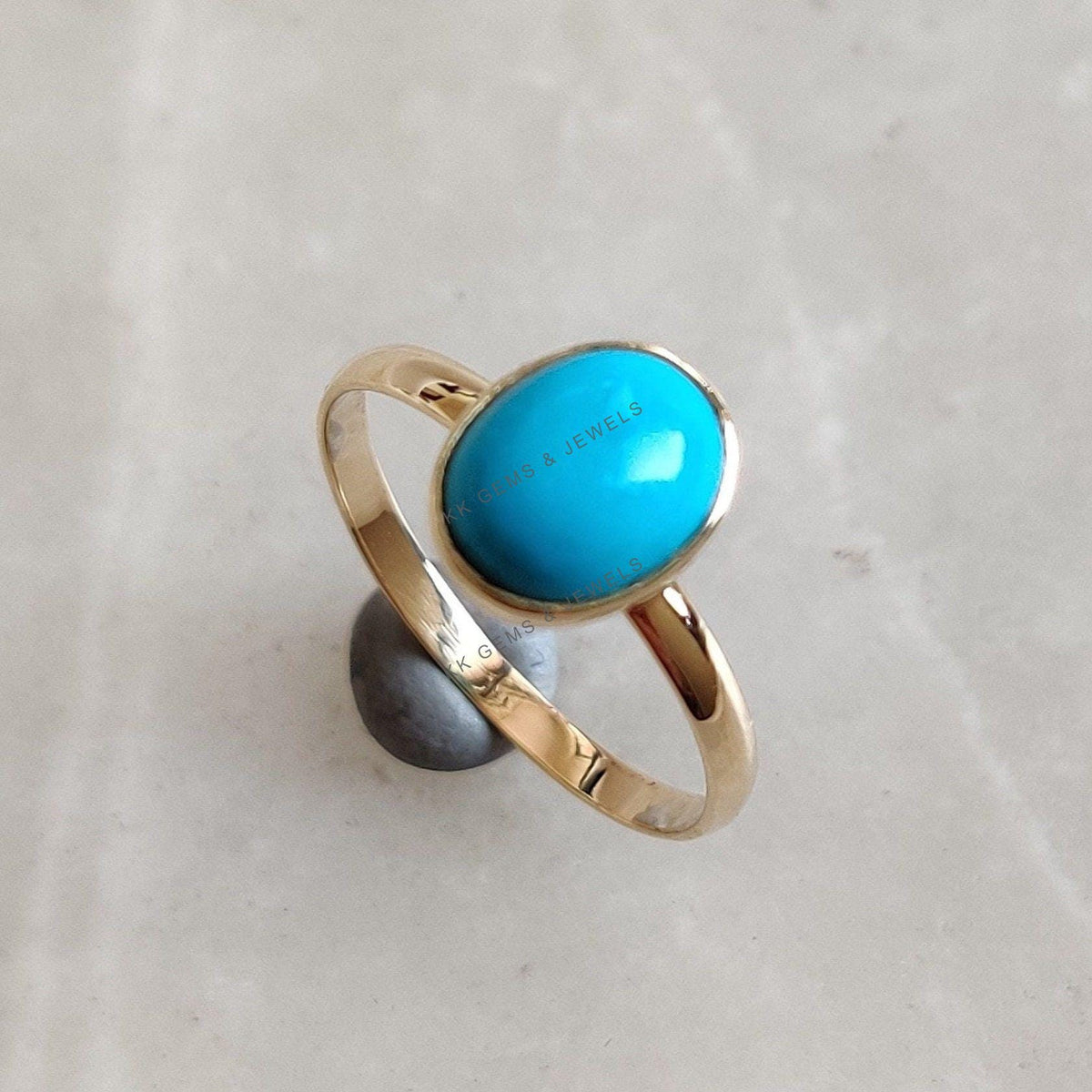 Natural Turquoise Ring, 14K Solid Yellow Gold Bezel Ring, December Birthstone