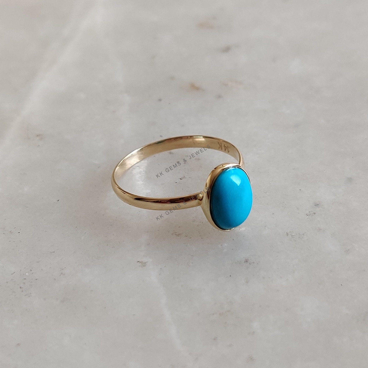Natural Turquoise Ring, 14K Solid Yellow Gold Bezel Ring, December Birthstone