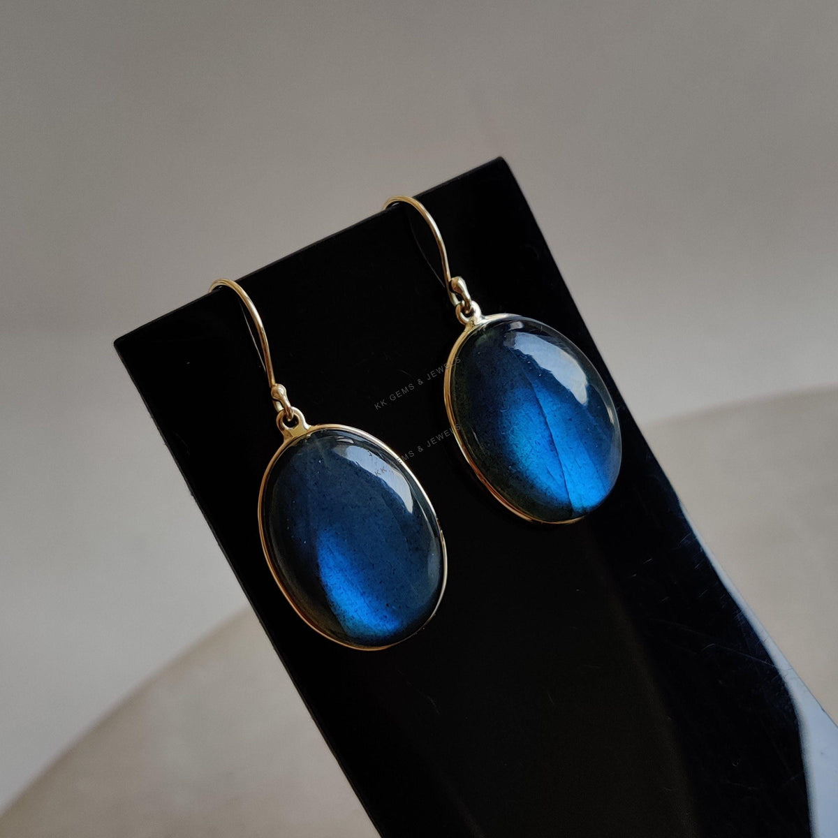 14K Solid Gold Natural Labradorite Drop Earrings, November Birthstone