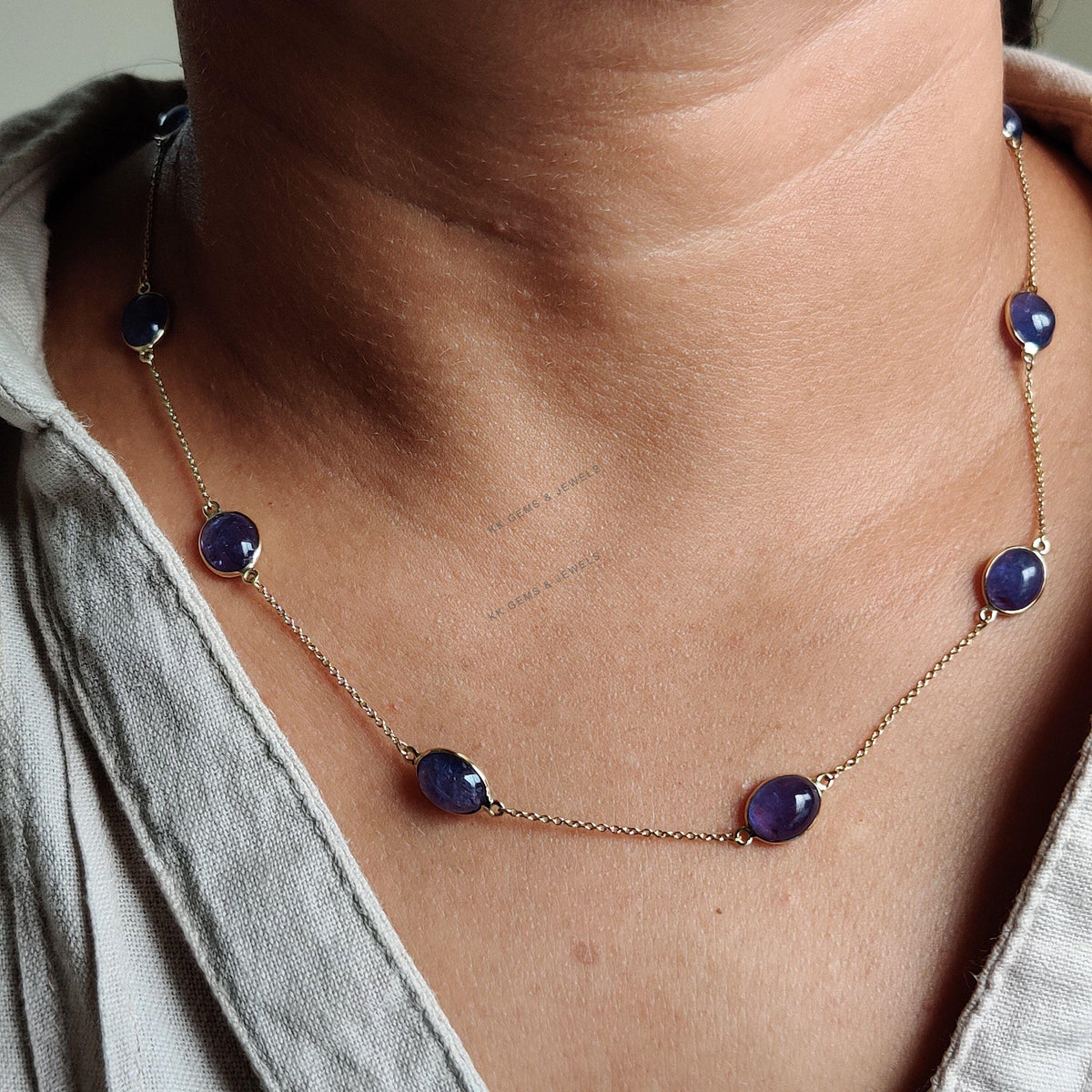 Natural Tanzanite Necklace, 14K Solid Yellow Gold Bezel Pendant
