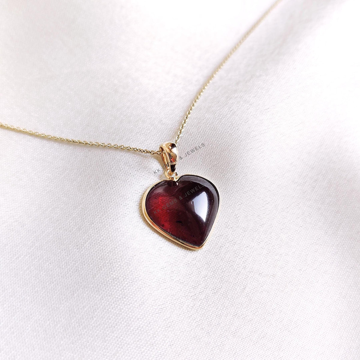 14K Solid Yellow Gold Natural Garnet Heart Pendant, January Birthstone Valentine Jewelry