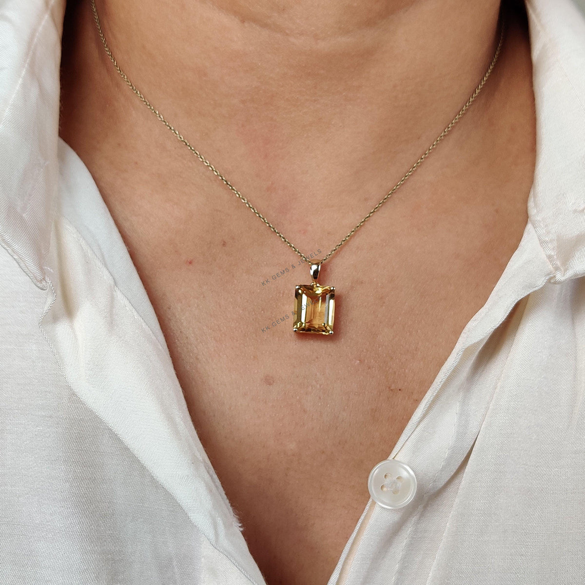Natural Citrine Pendant, 14K Yellow Gold Octagon Gemstone, November Birthstone
