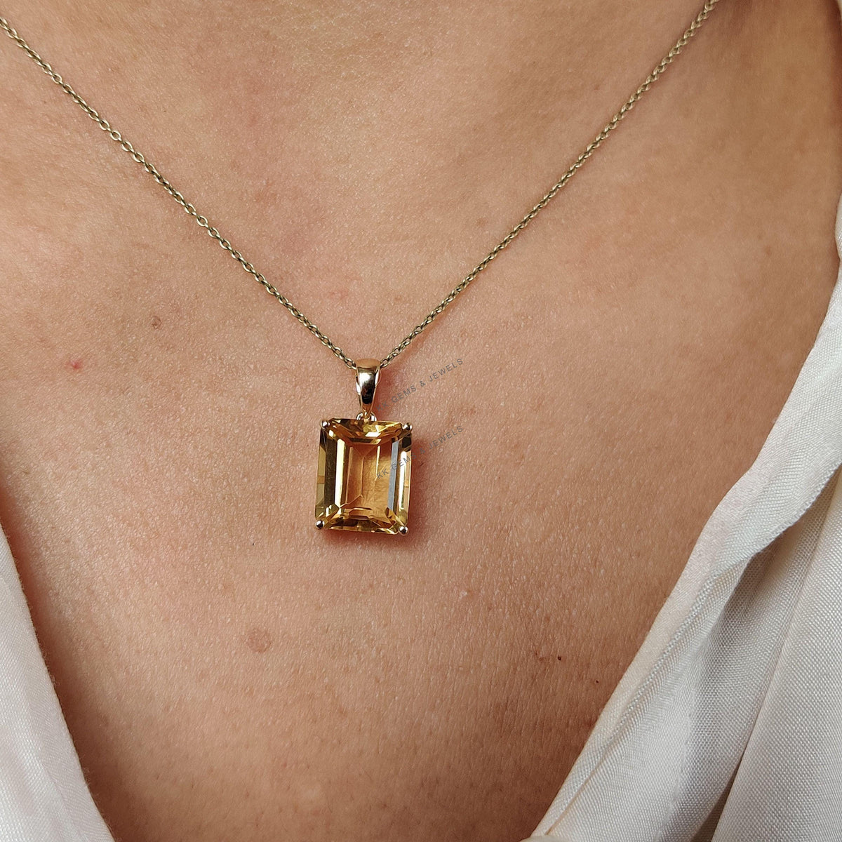 Natural Citrine Pendant, 14K Yellow Gold Octagon Gemstone, November Birthstone
