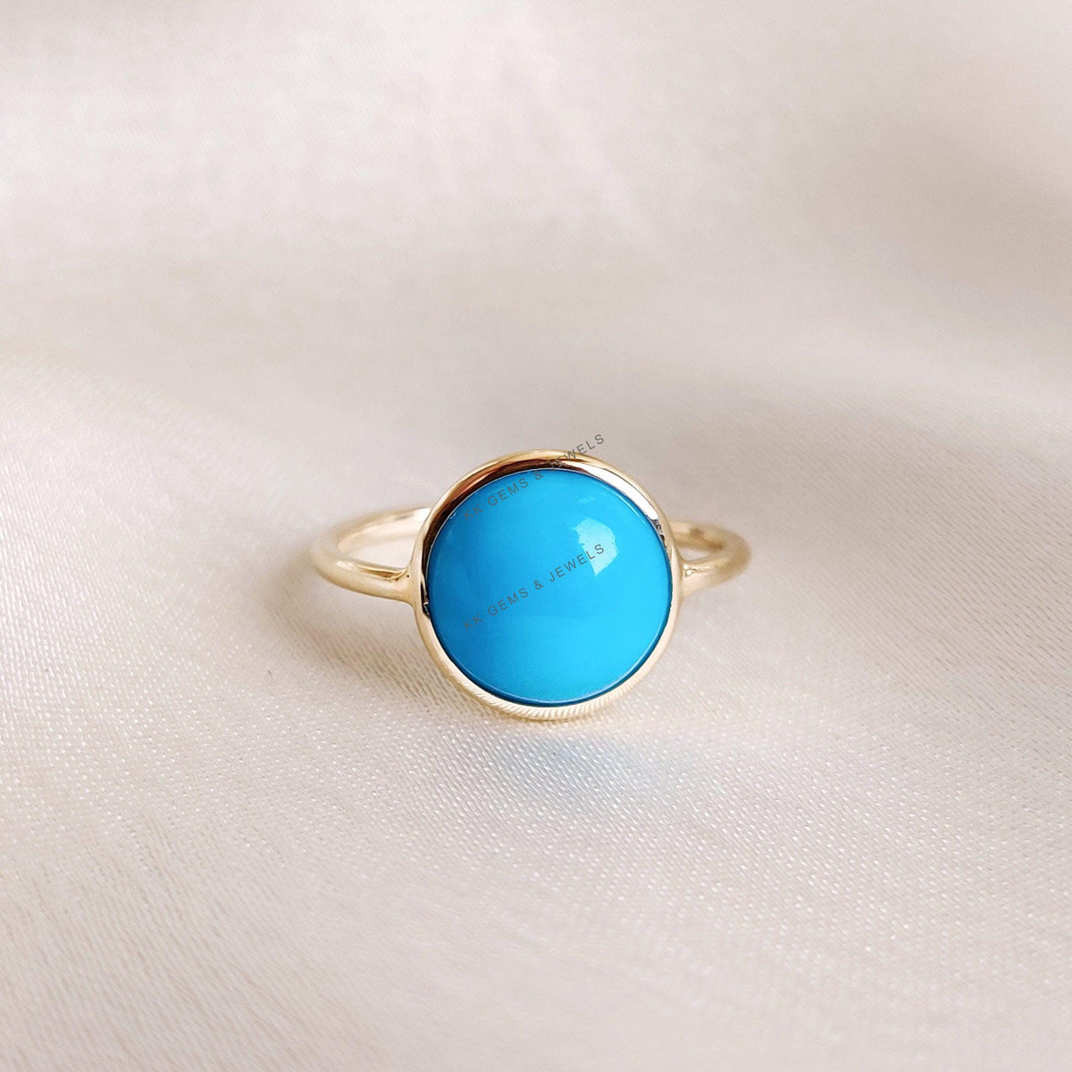 14K Solid Gold Natural Arizona Turquoise Ring, Dainty Bezel Ring