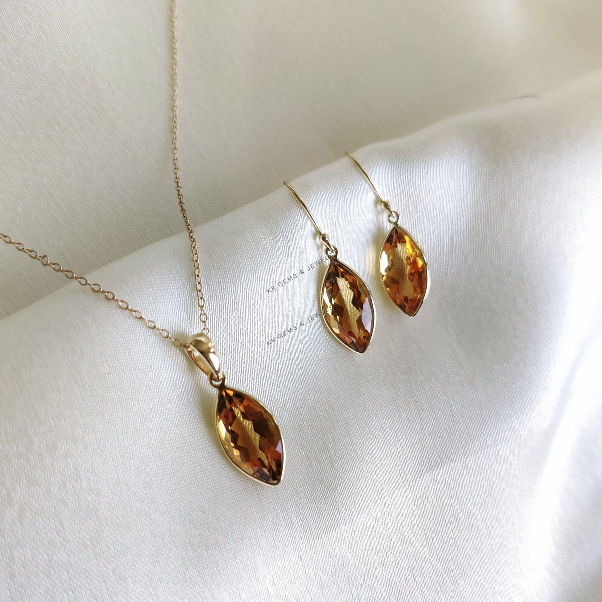 Natural Citrine Earrings, 14K Solid Yellow Gold Bezel Drop Earrings, November Birthstone