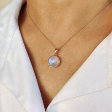 14K Solid Gold Natural Rainbow Moonstone Pendant, Round Briolette, June Birthstone
