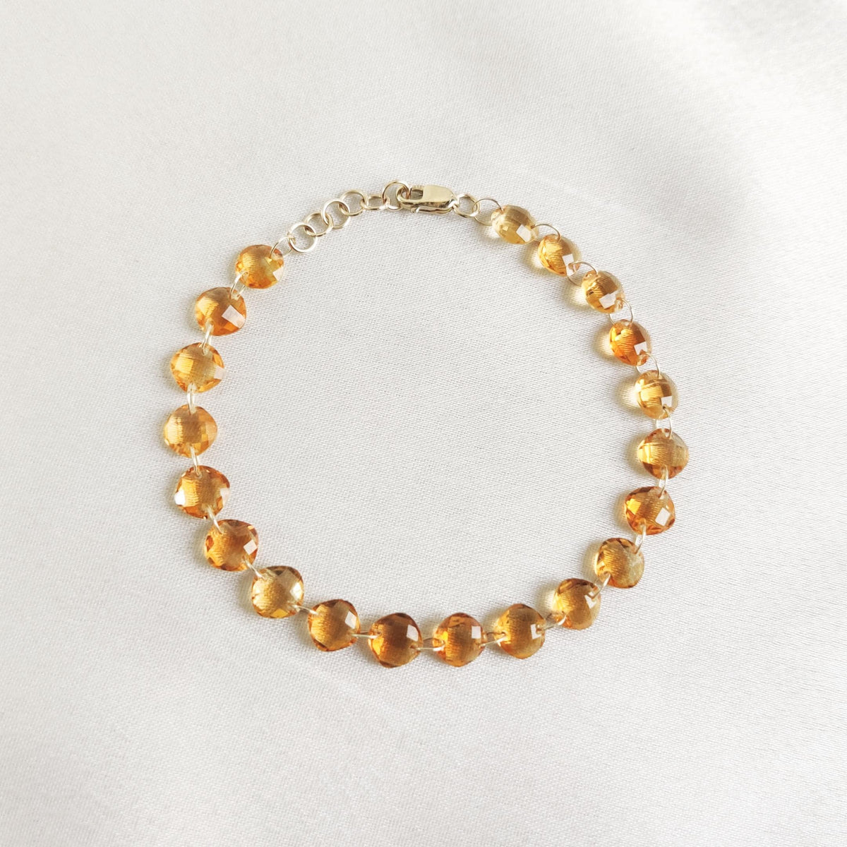 14K Solid Yellow Gold Natural Citrine Gemstone Drill Bracelet, November Birthstone