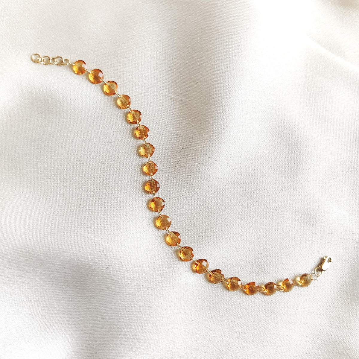 14K Solid Yellow Gold Natural Citrine Gemstone Drill Bracelet, November Birthstone