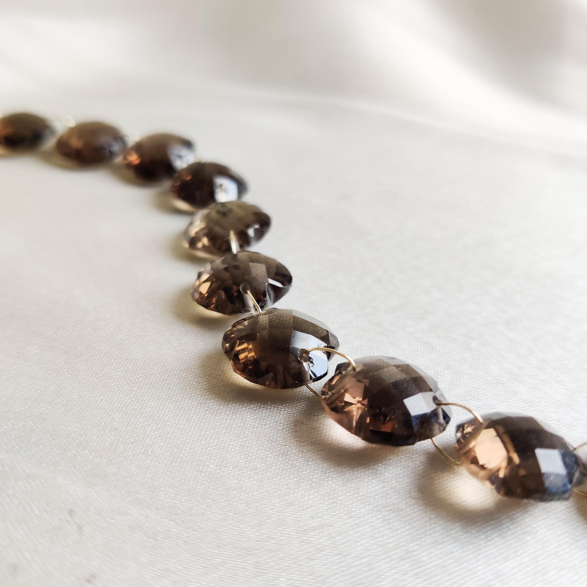 Natural Smoky Quartz Flower Drill Bracelet, 14K Solid Yellow Gold Valentine Gift