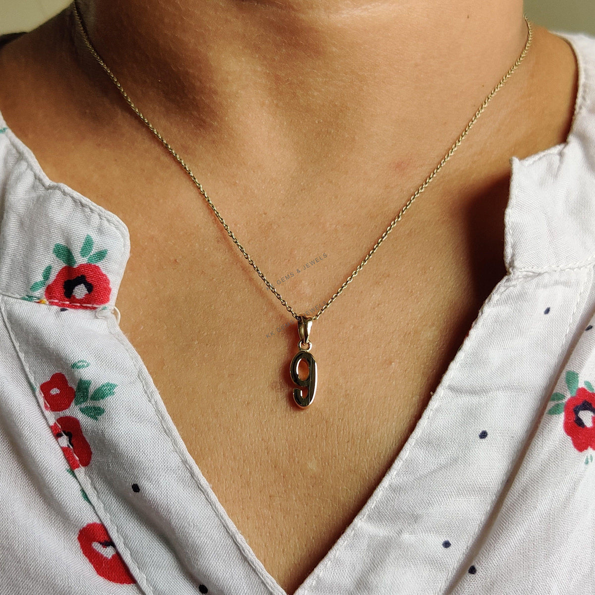 14K Solid Gold Number 9 Charm Pendant: Dainty Birthday Gift