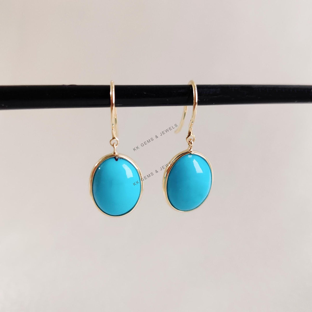 Natural Sleeping Beauty Turquoise Earrings, 14K Solid Yellow Gold, December Birthstone