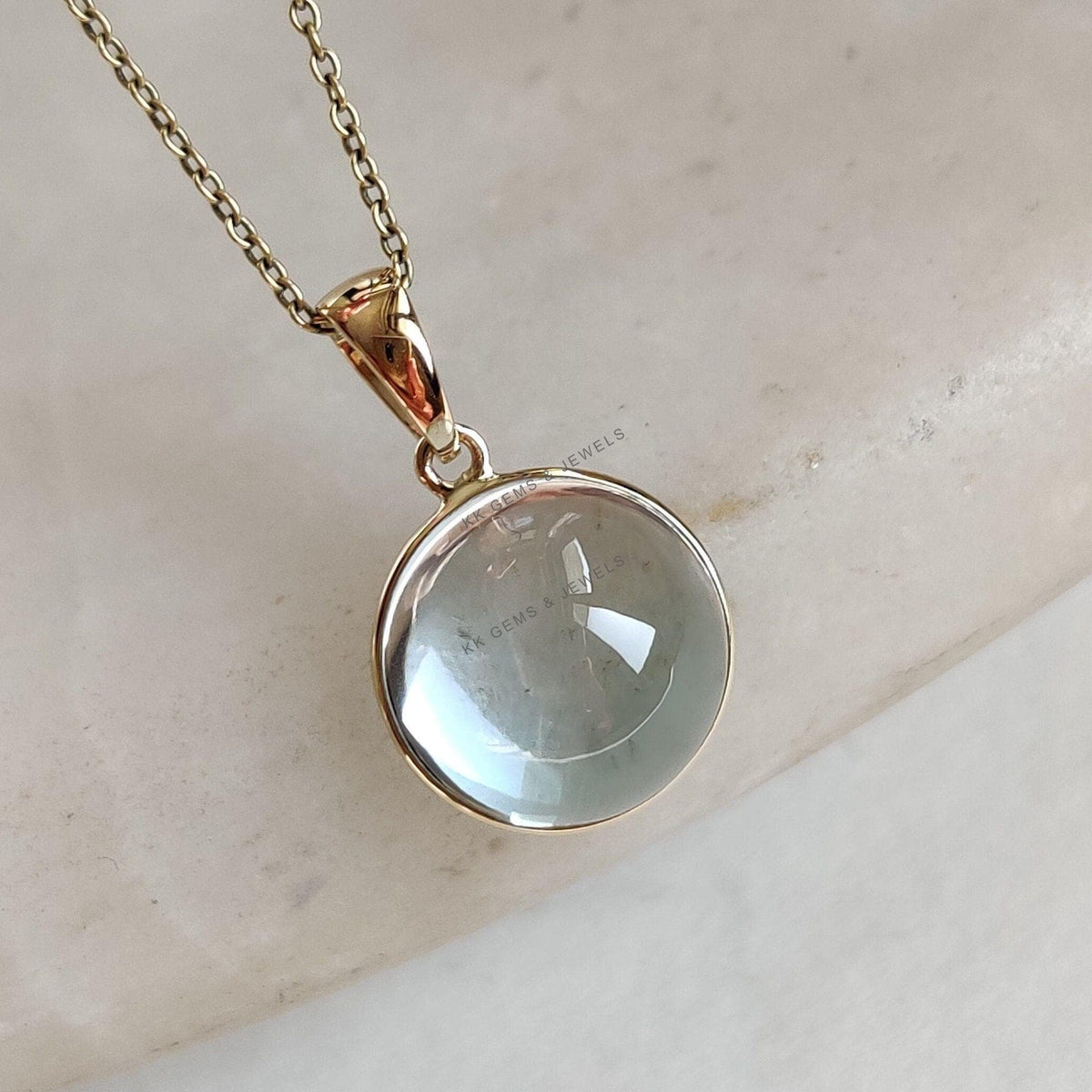 14K Solid Yellow Gold Natural Sky Blue Topaz Pendant, December Birthstone