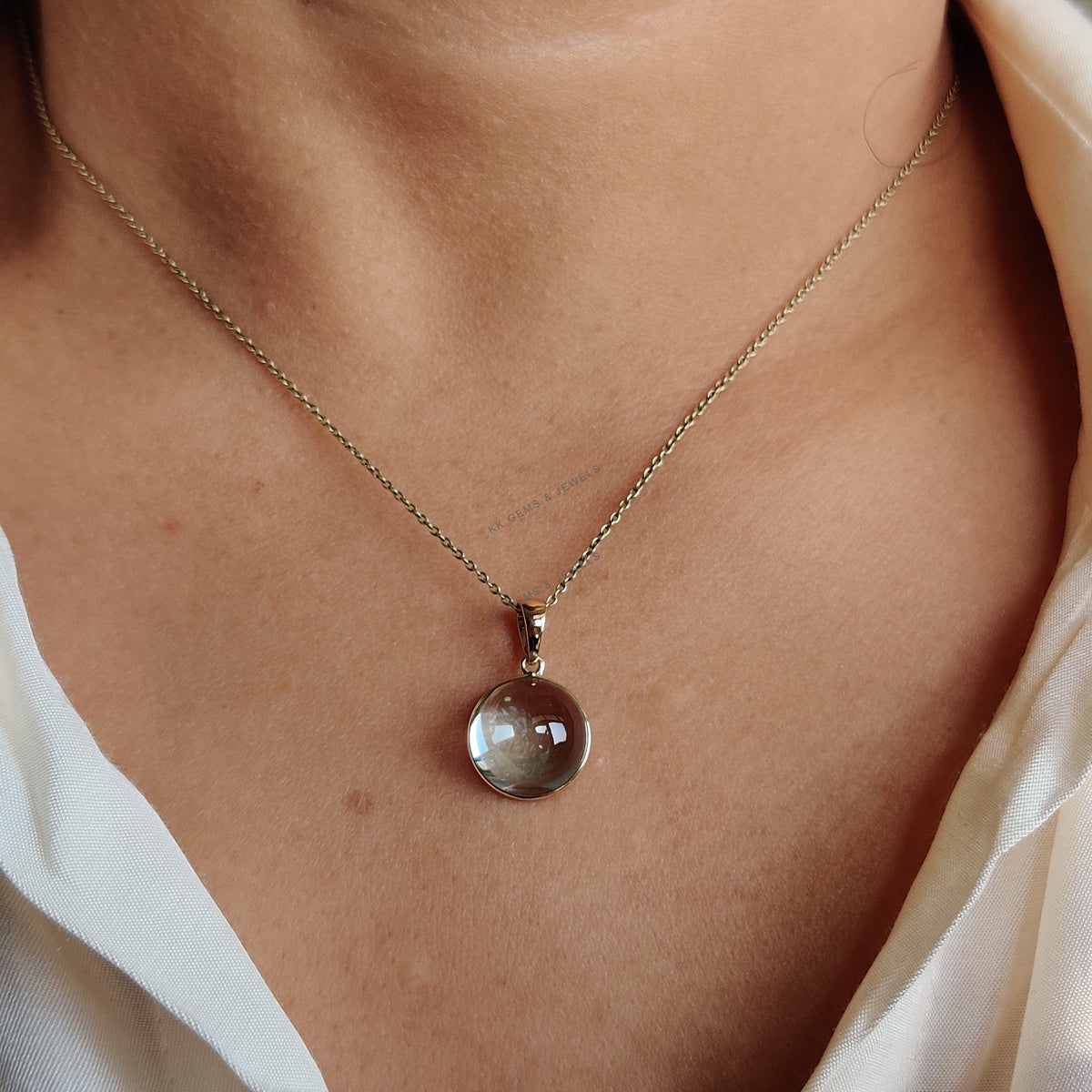 14K Solid Yellow Gold Natural Sky Blue Topaz Pendant, December Birthstone