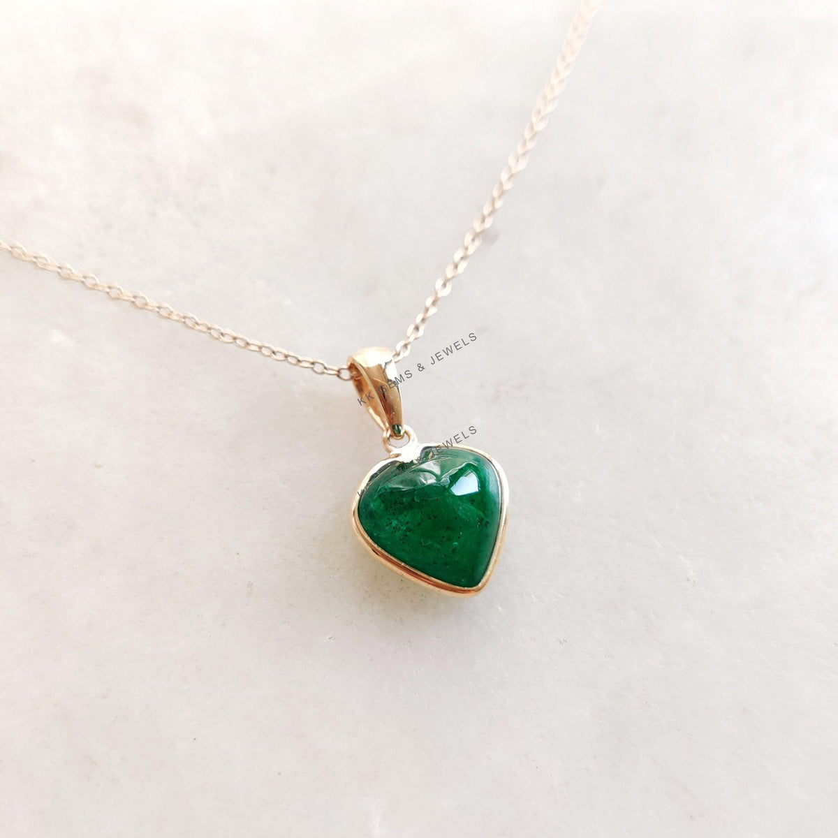 Natural Emerald Heart Pendant, 14K Solid Yellow Gold, May Birthstone