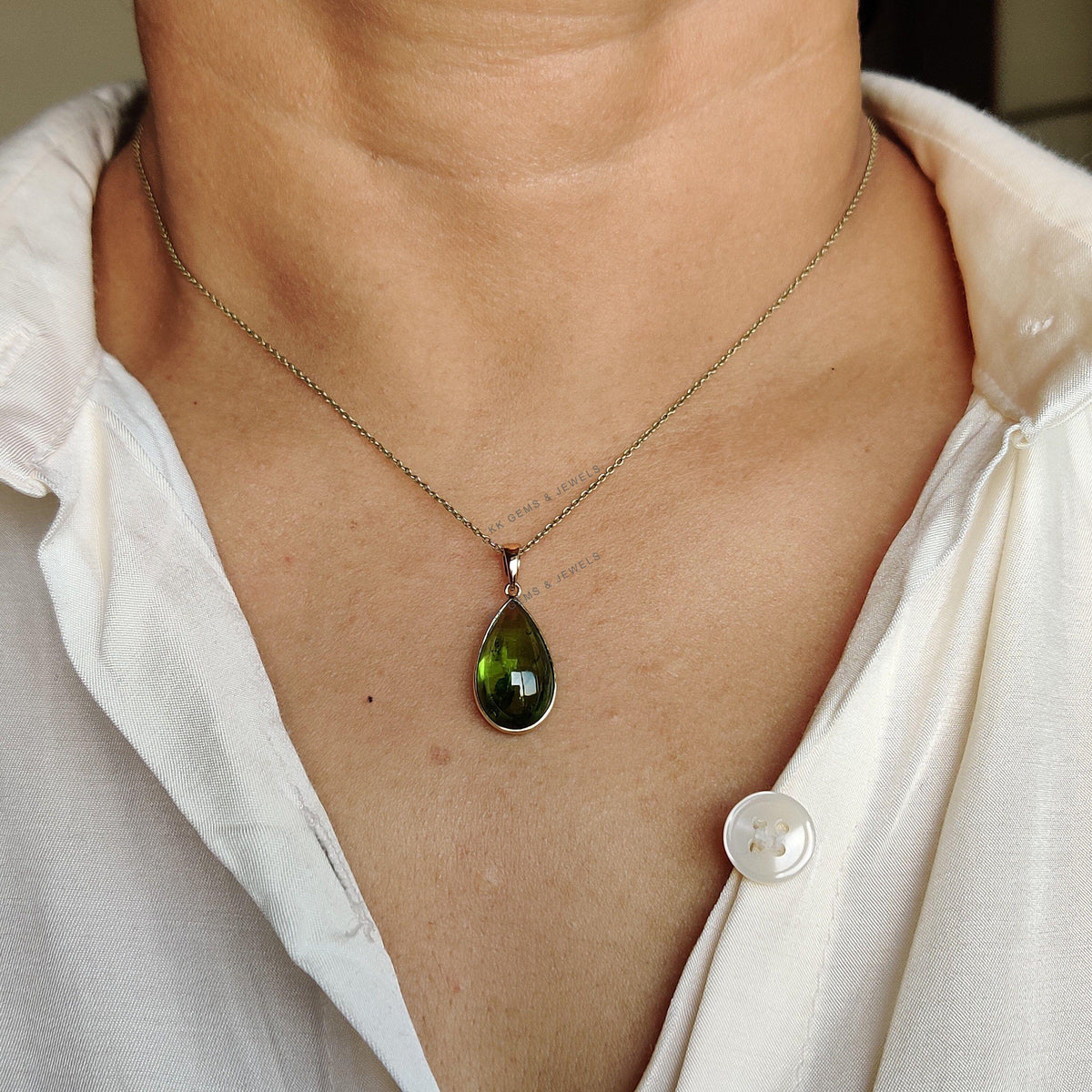 14K Solid Yellow Gold Natural Peridot Pendant: August Birthstone Jewelry