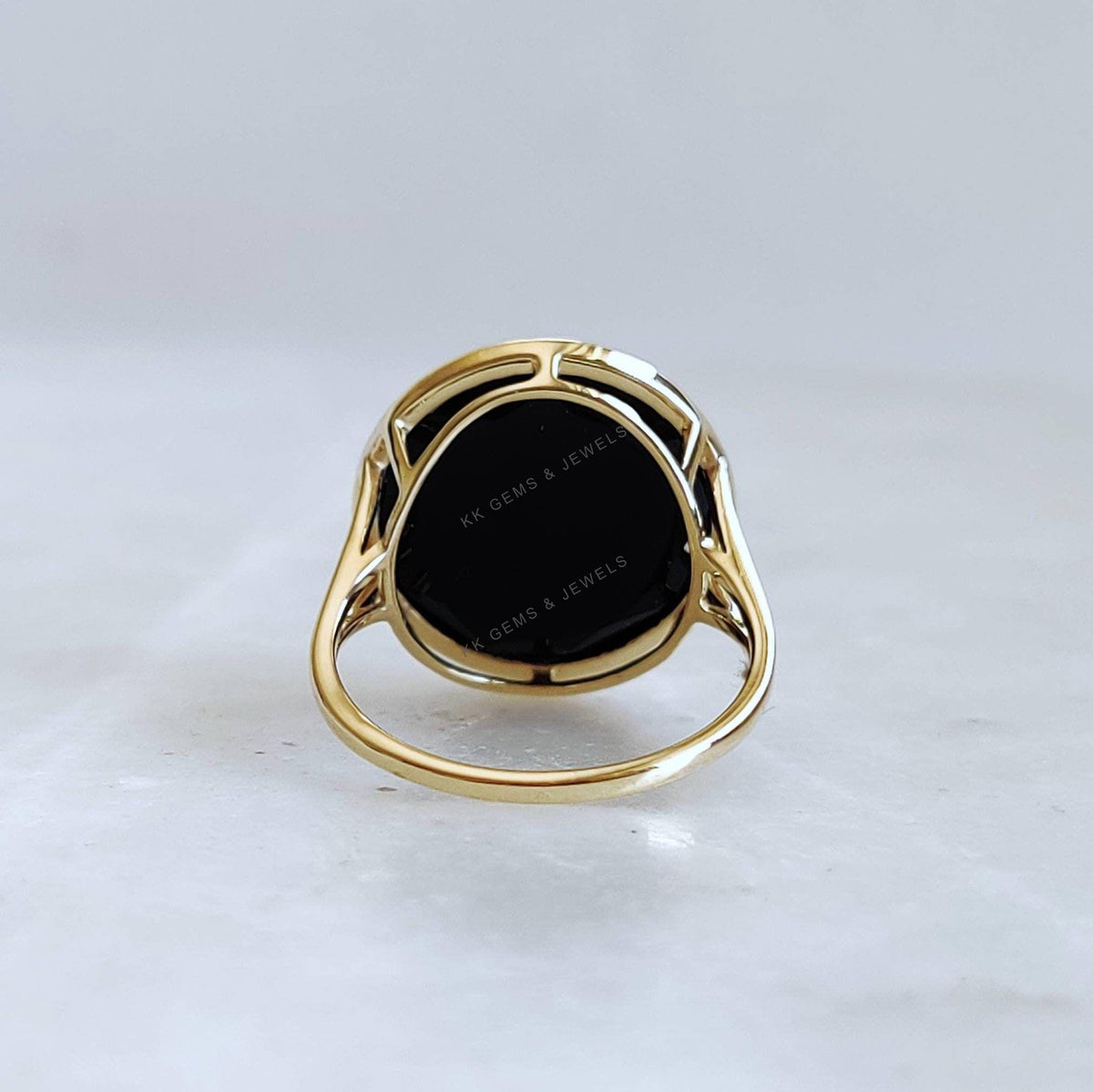 14k Solid Yellow Gold Natural Black Onyx Ring, December Birthstone