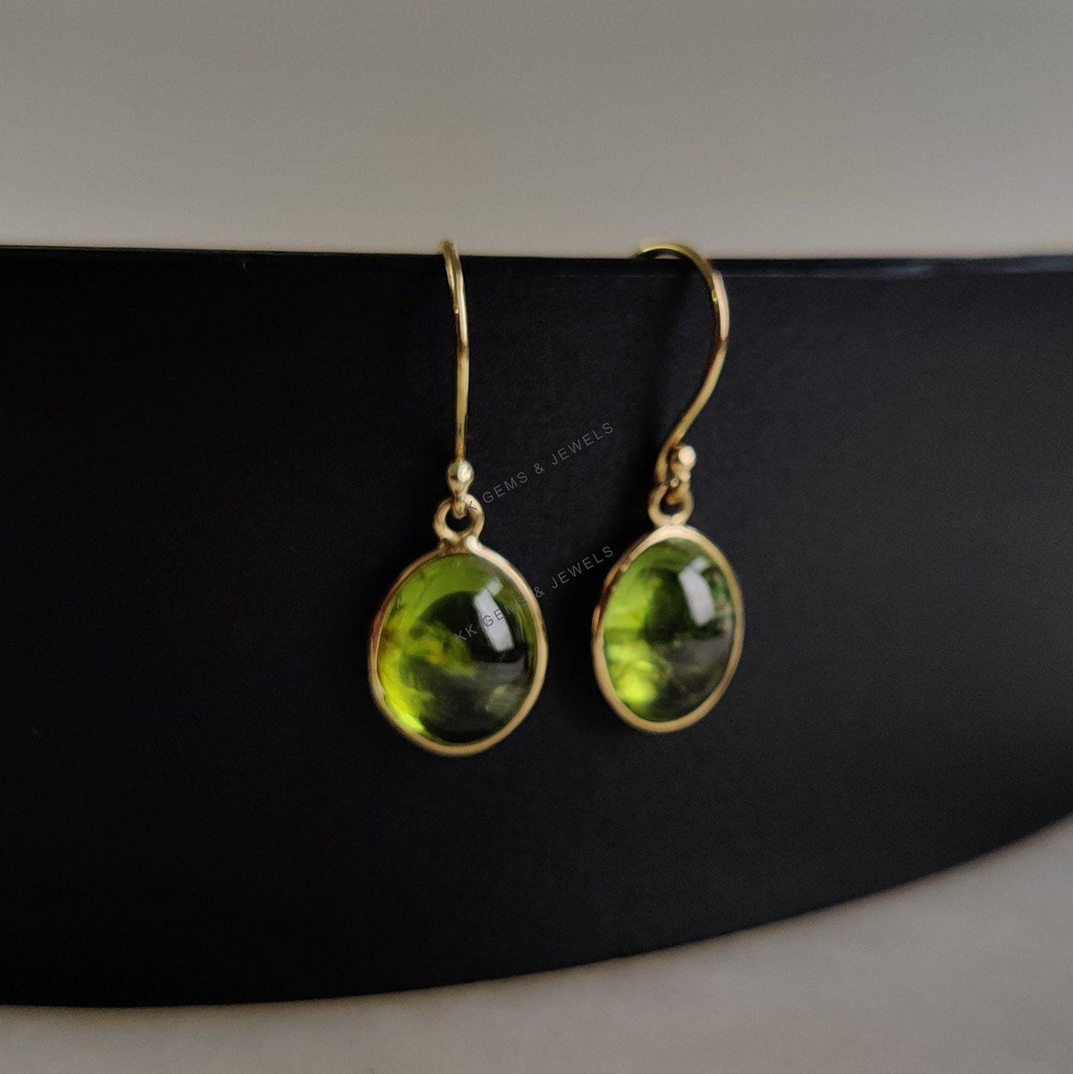 Natural Peridot Drop Earrings, 14K Solid Yellow Gold, August Birthstone