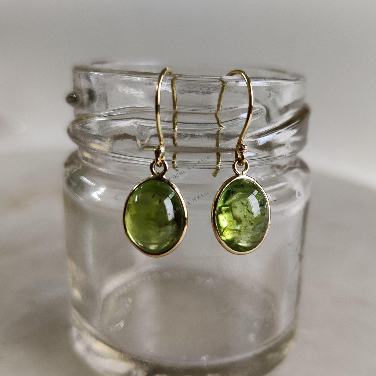 Natural Peridot Drop Earrings, 14K Solid Yellow Gold, August Birthstone