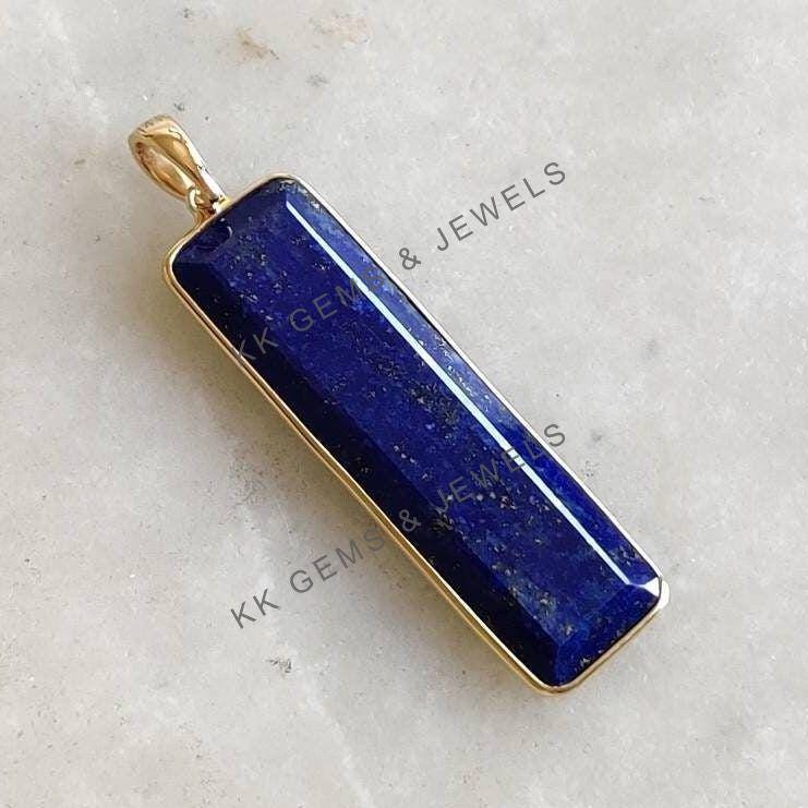 14K Solid Yellow Gold Natural Lapis Lazuli Pendant: September Birthstone Jewelry, Christmas Present