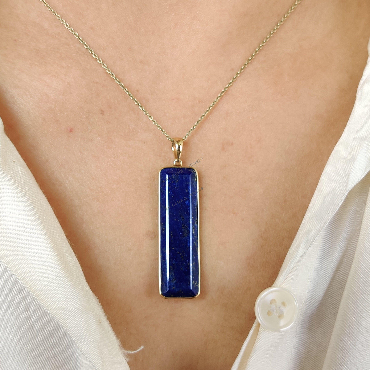 14K Solid Yellow Gold Natural Lapis Lazuli Pendant: September Birthstone Jewelry, Christmas Present