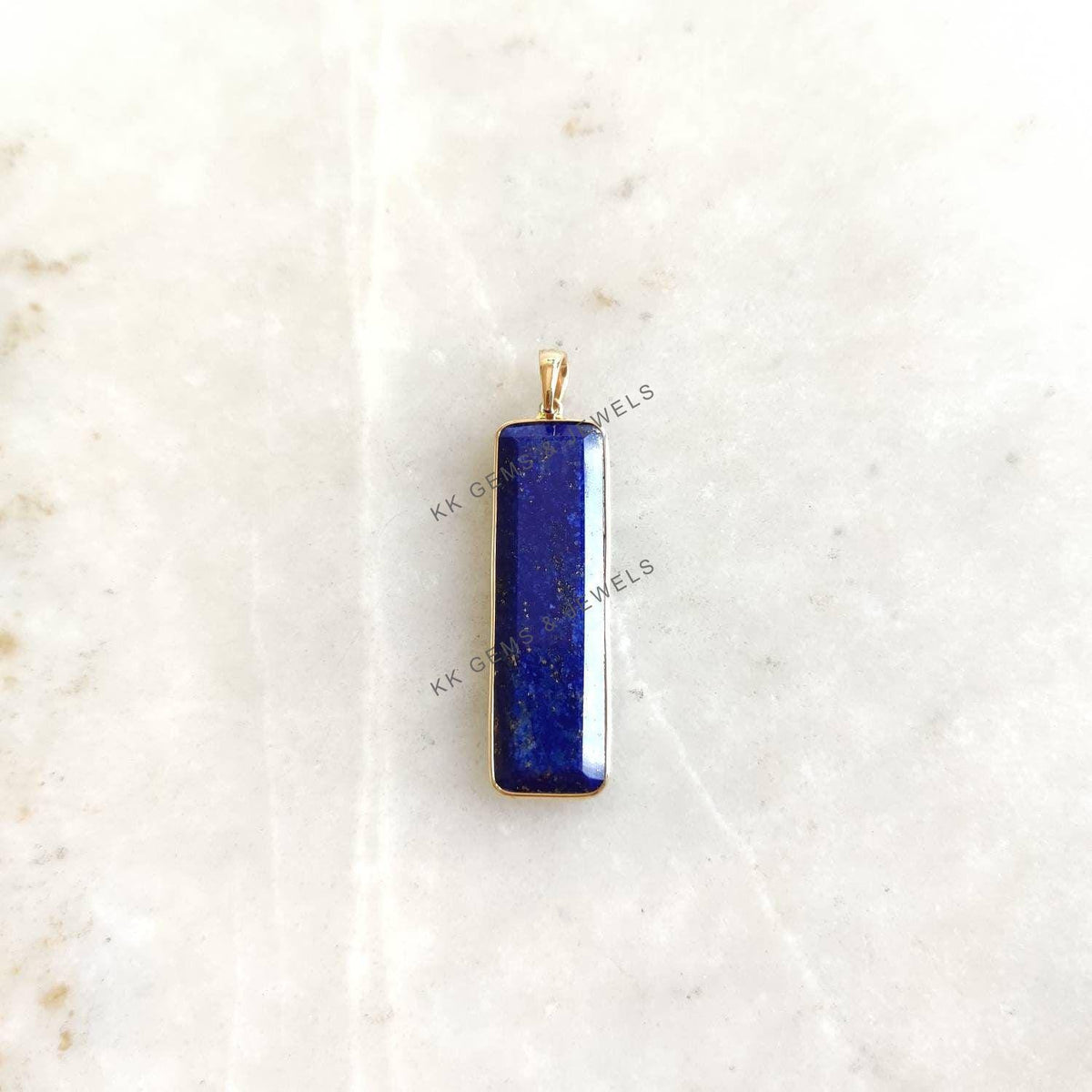 14K Solid Yellow Gold Natural Lapis Lazuli Pendant: September Birthstone Jewelry, Christmas Present