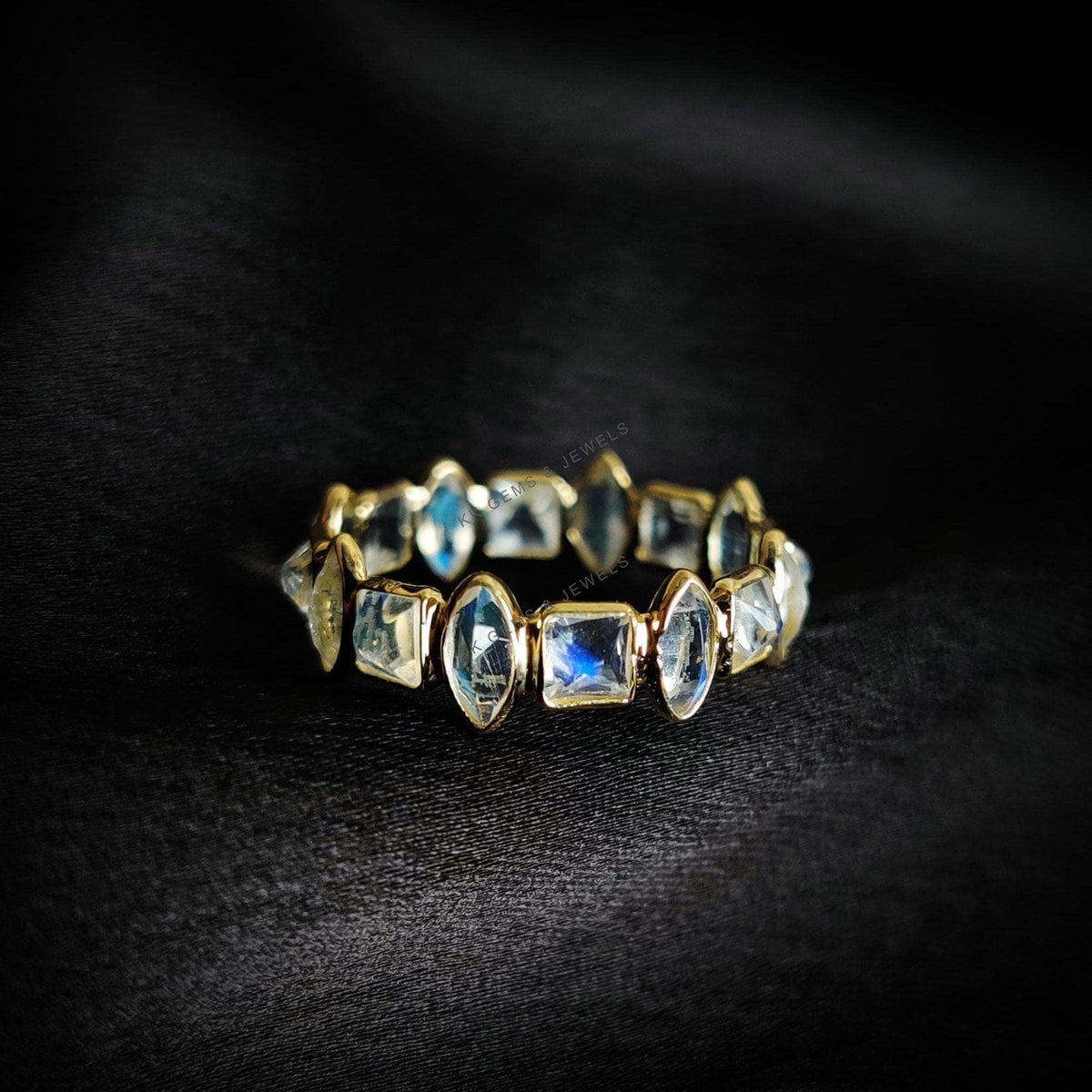 Natural Rainbow Moonstone Ring, 14K Solid Yellow Gold, June Birthstone