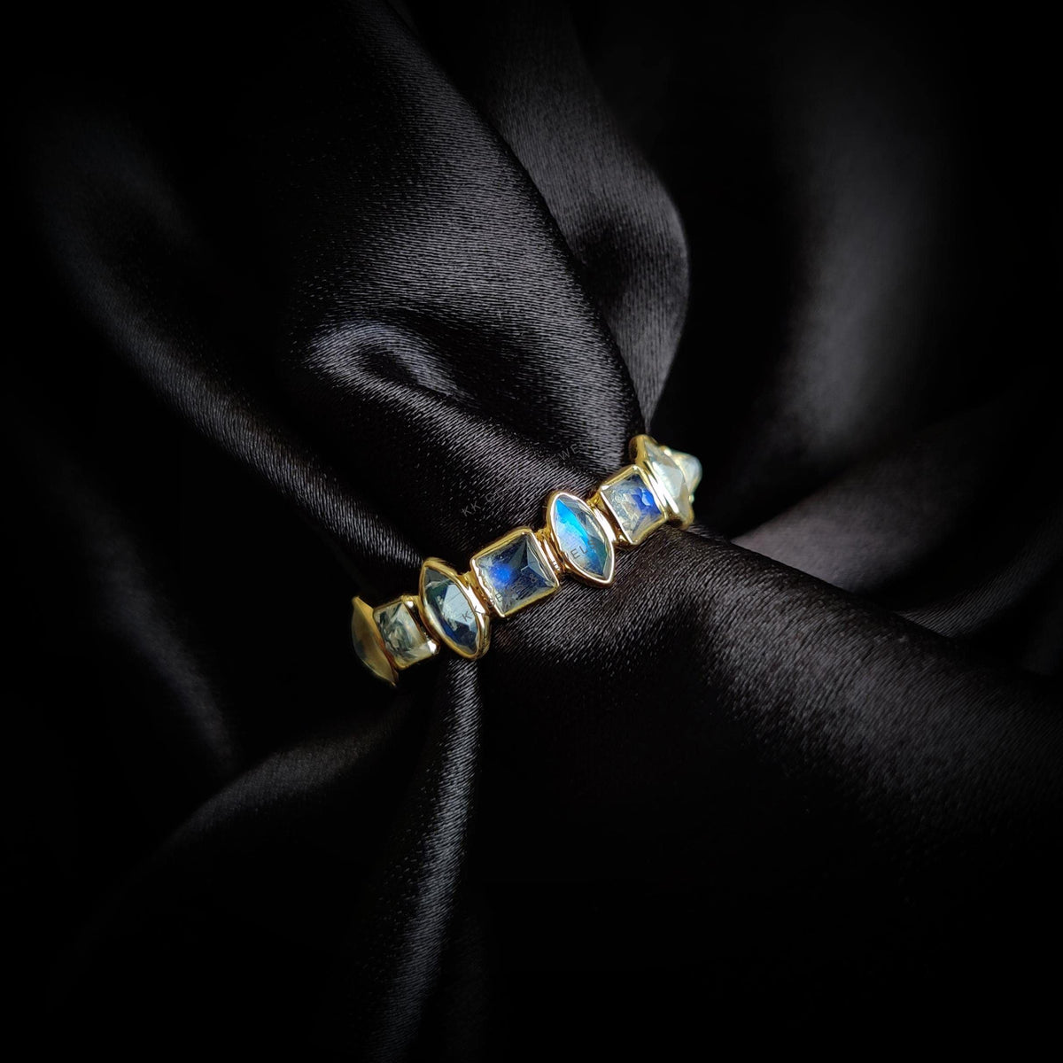 Natural Rainbow Moonstone Ring, 14K Solid Yellow Gold, June Birthstone