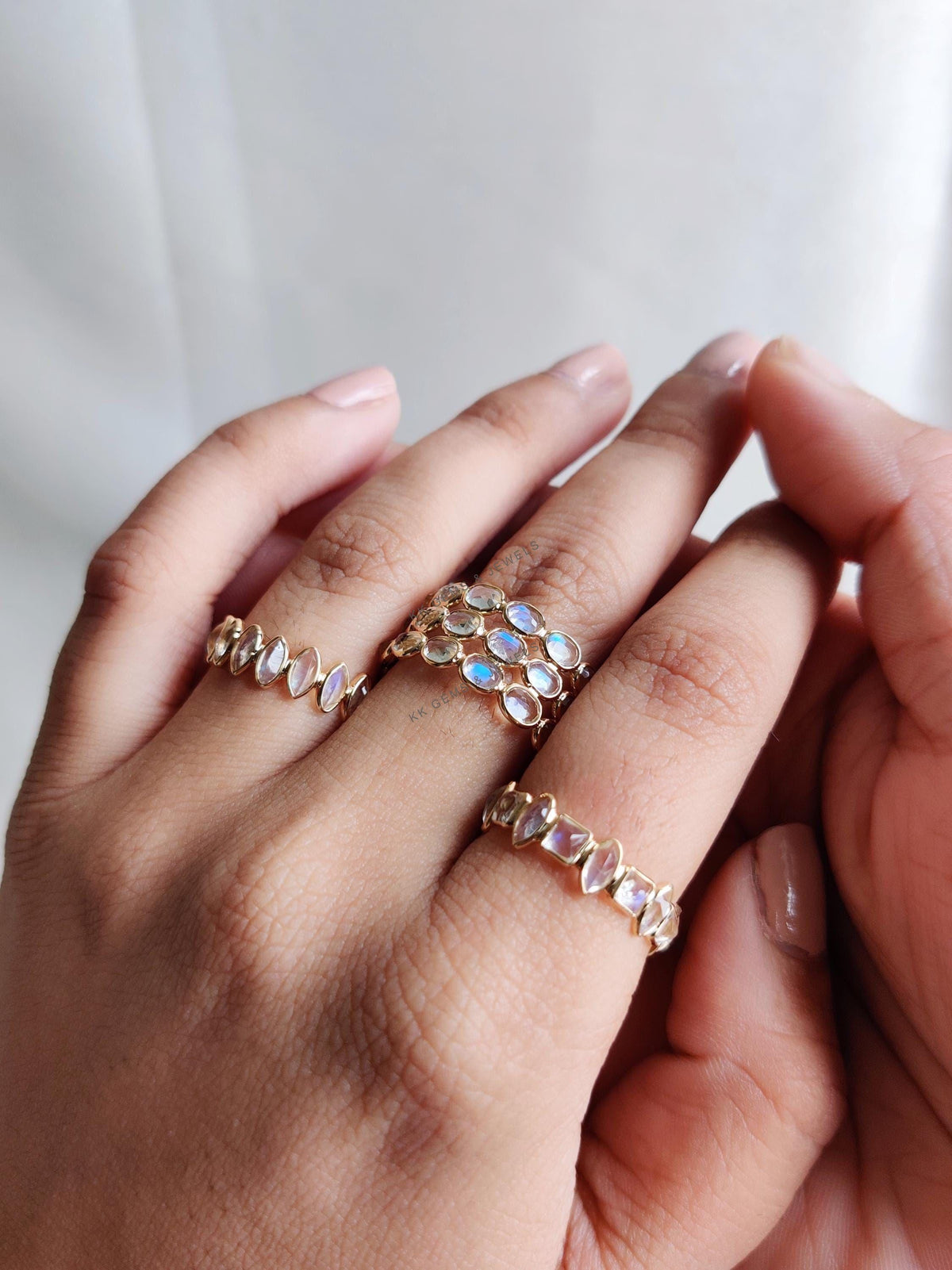 Natural Rainbow Moonstone Ring, 14K Solid Yellow Gold, June Birthstone