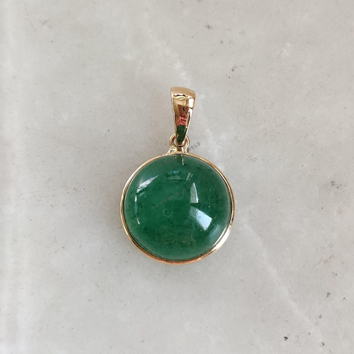 Natural Green Aventurine Pendant, 14K Solid Yellow Gold Bezel, August Birthstone, Christmas Present