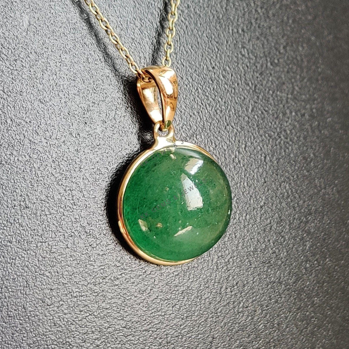 Natural Green Aventurine Pendant, 14K Solid Yellow Gold Bezel, August Birthstone, Christmas Present