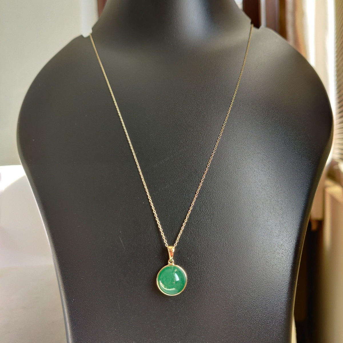 Natural Green Aventurine Pendant, 14K Solid Yellow Gold Bezel, August Birthstone, Christmas Present