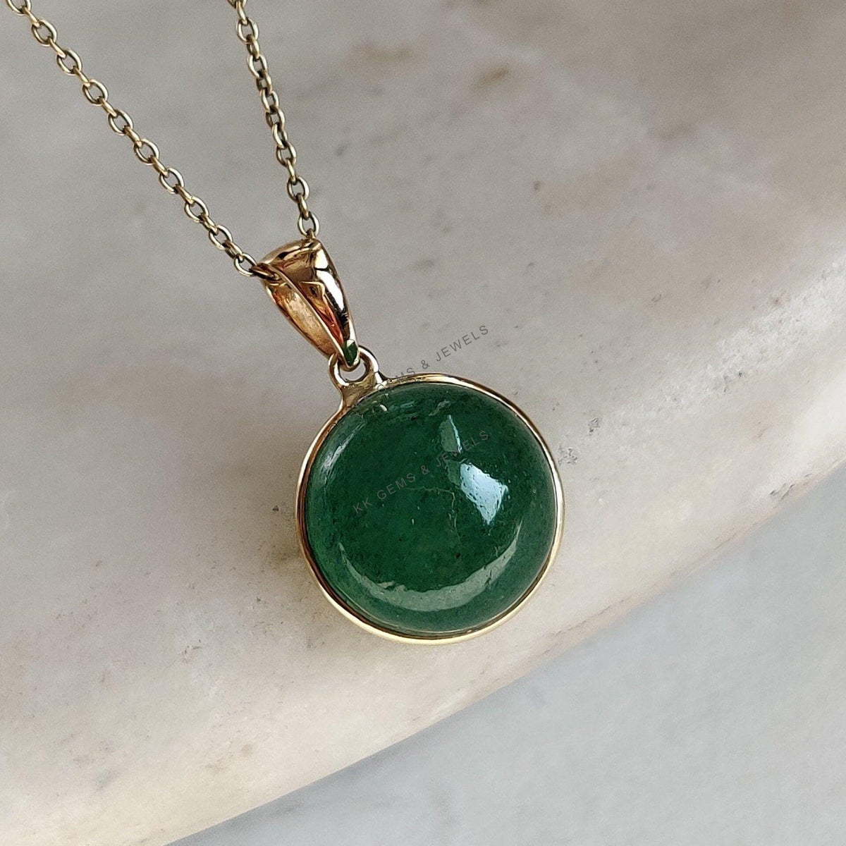 Natural Green Aventurine Pendant, 14K Solid Yellow Gold Bezel, August Birthstone, Christmas Present