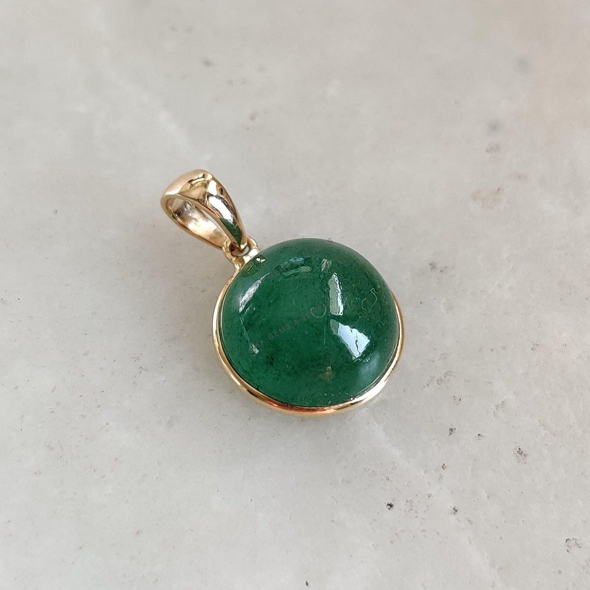 Natural Green Aventurine Pendant, 14K Solid Yellow Gold Bezel, August Birthstone, Christmas Present