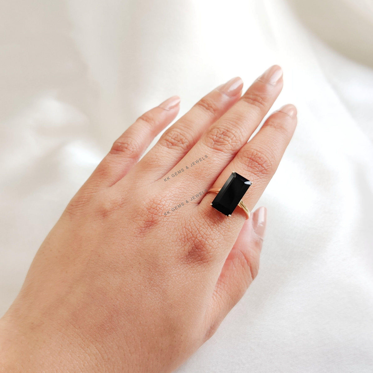 14K Solid Yellow Gold Natural Black Onyx Octagon Ring, December Birthstone