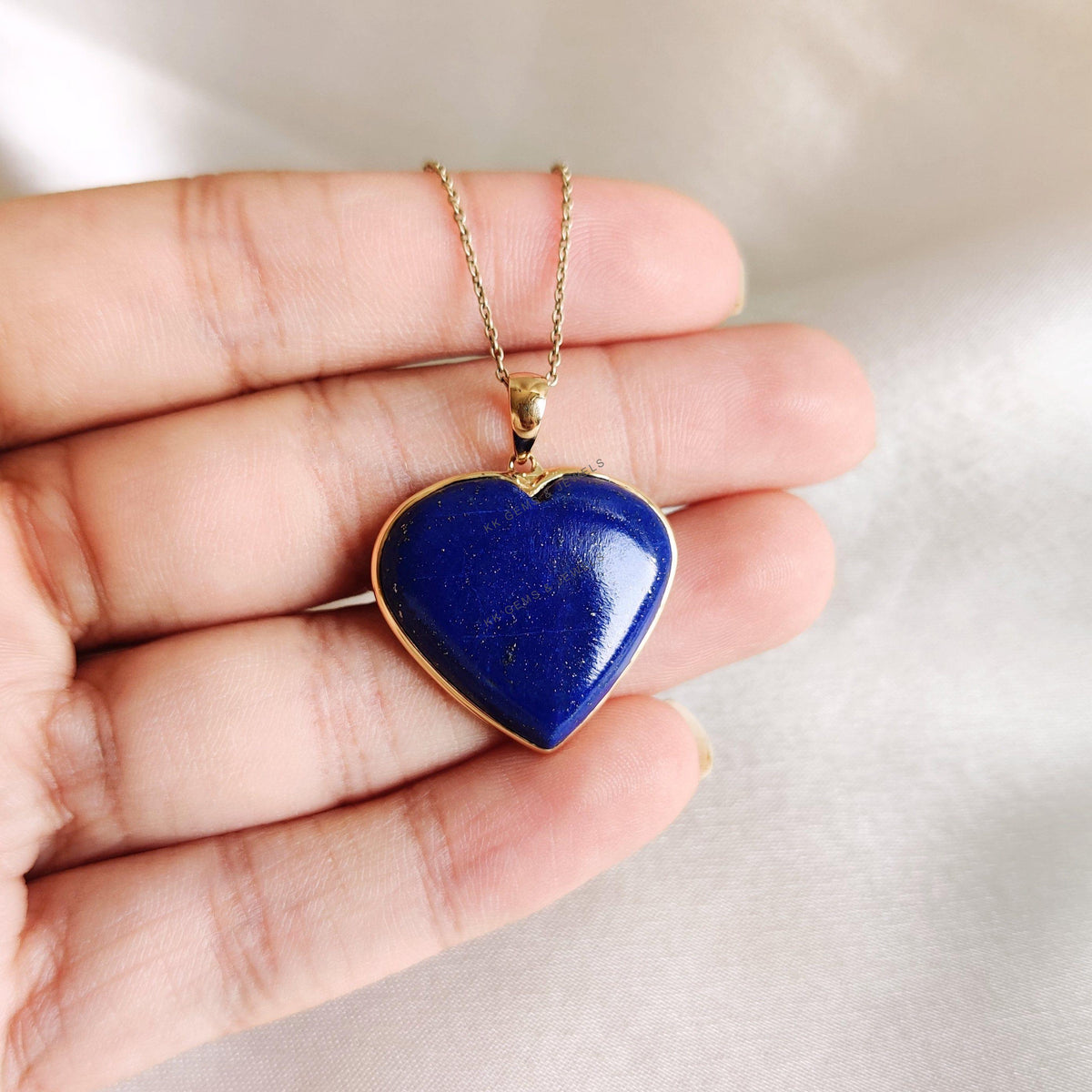 14K Solid Gold Natural Lapis Lazuli Heart Pendant, September Birthstone