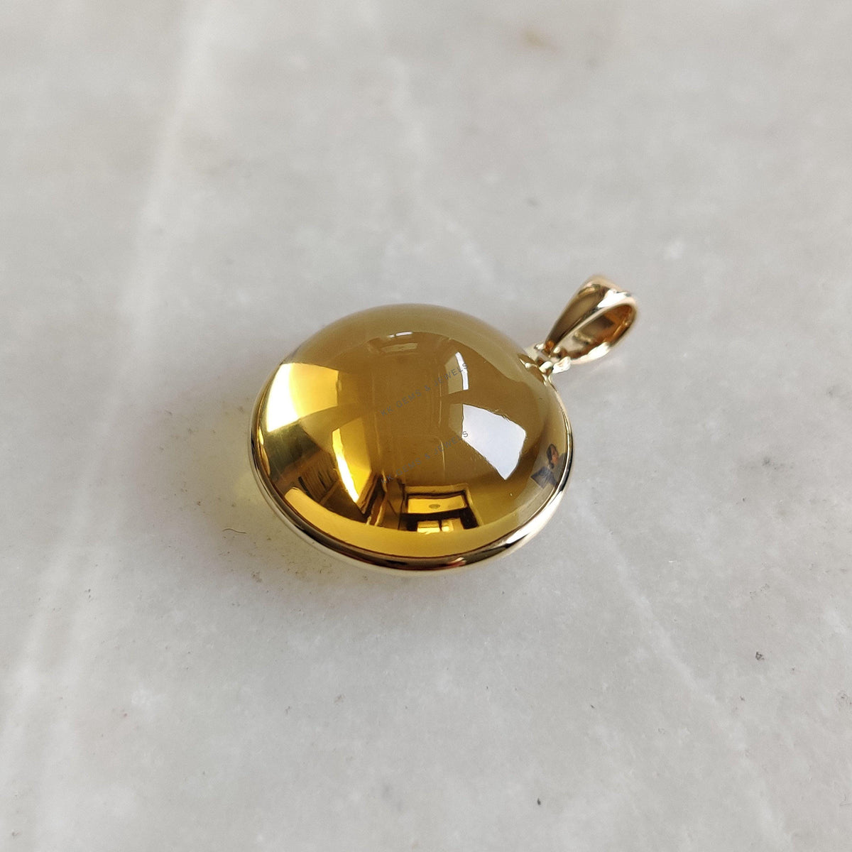 14K Solid Gold Natural Citrine Pendant, Round Cabochon Bezel, November Birthstone