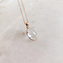 14K Solid Gold Natural Clear Quartz Bezel Pendant, April Birthstone
