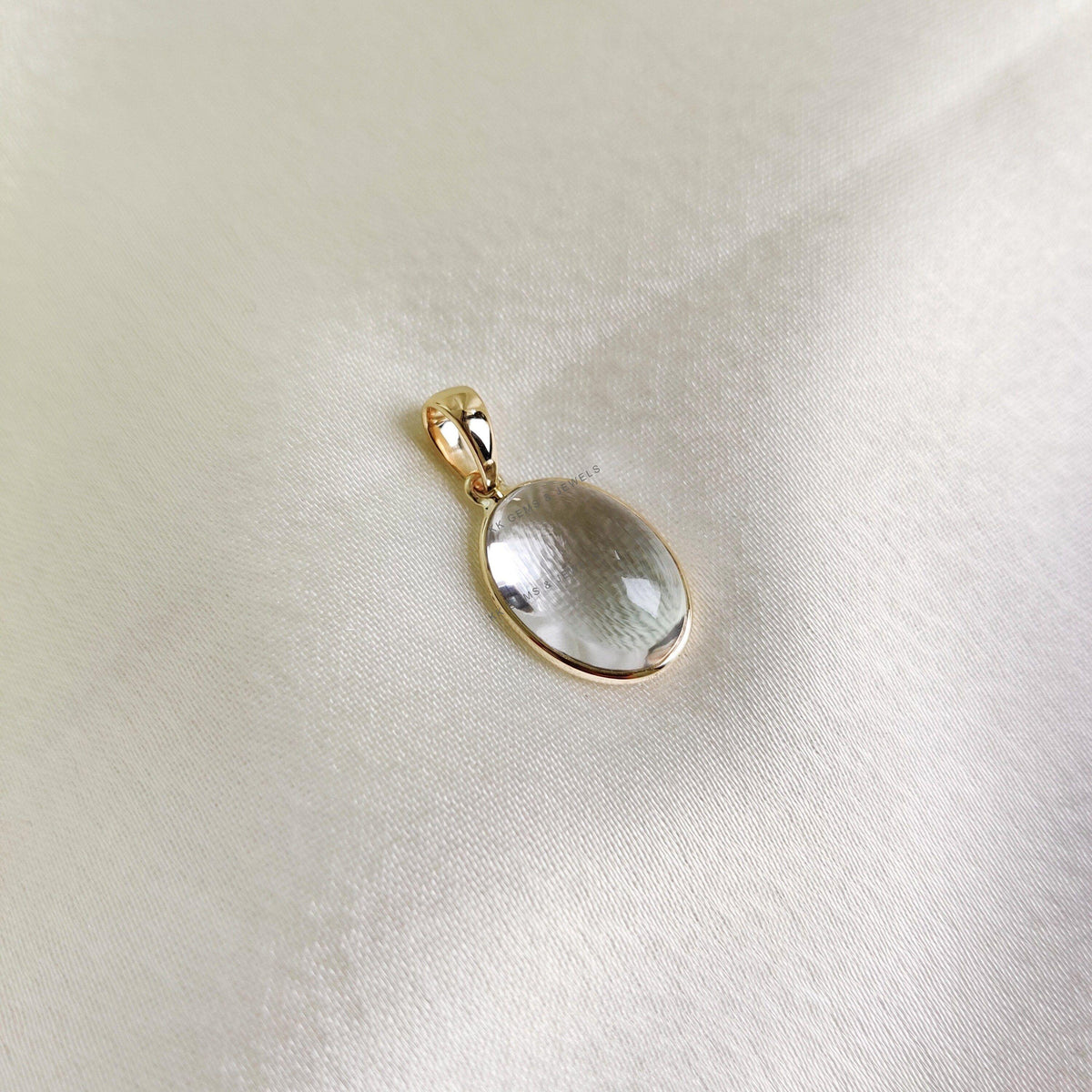 14K Solid Gold Natural Clear Quartz Bezel Pendant, April Birthstone