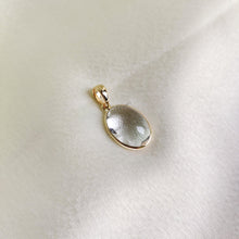 14K Solid Gold Natural Clear Quartz Bezel Pendant, April Birthstone