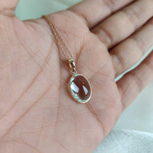 14K Solid Gold Natural Clear Quartz Bezel Pendant, April Birthstone