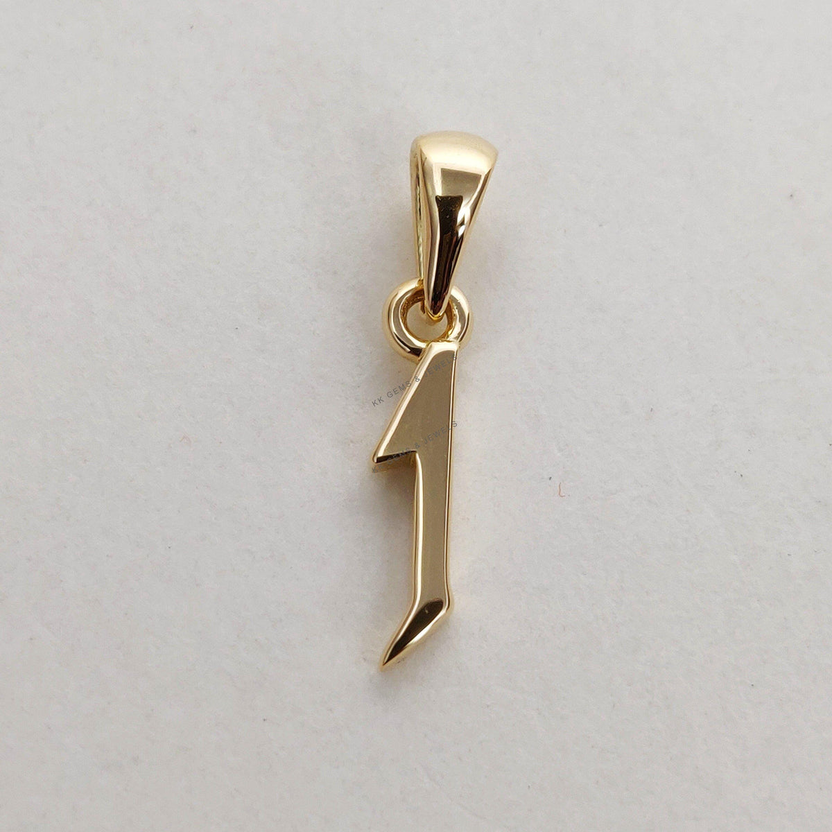 14K Solid Yellow Gold Number 1 Charm Pendant, Birthday Gift