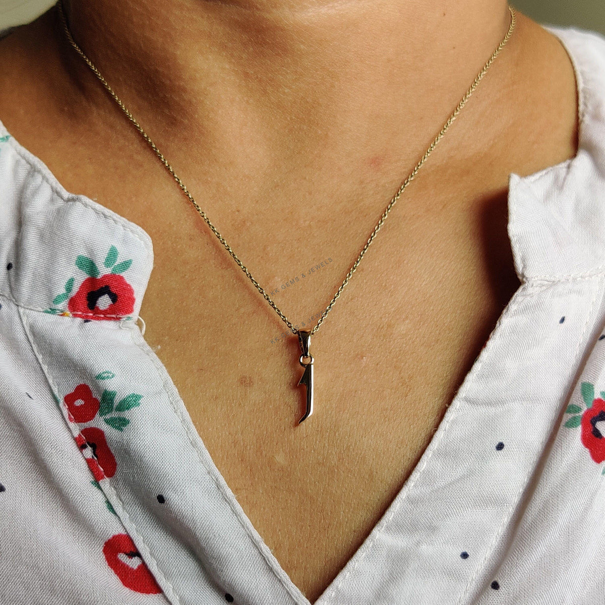 14K Solid Yellow Gold Number 1 Charm Pendant, Birthday Gift