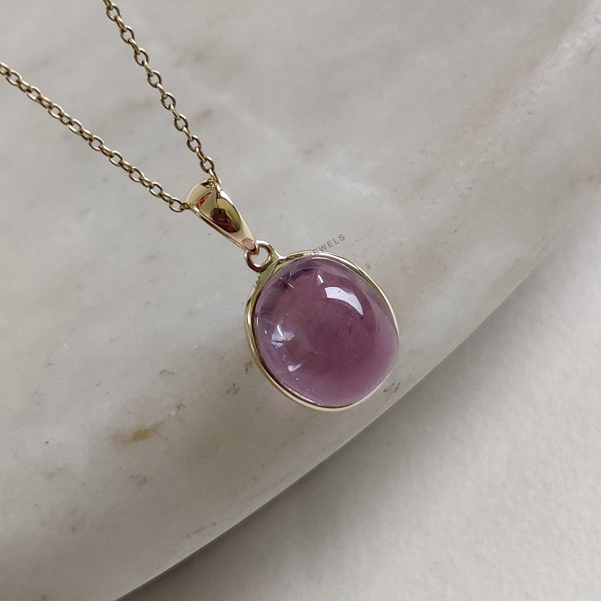 Natural Kunzite Pendant, 14K Solid Yellow Gold Bezel, Oval February Birthstone